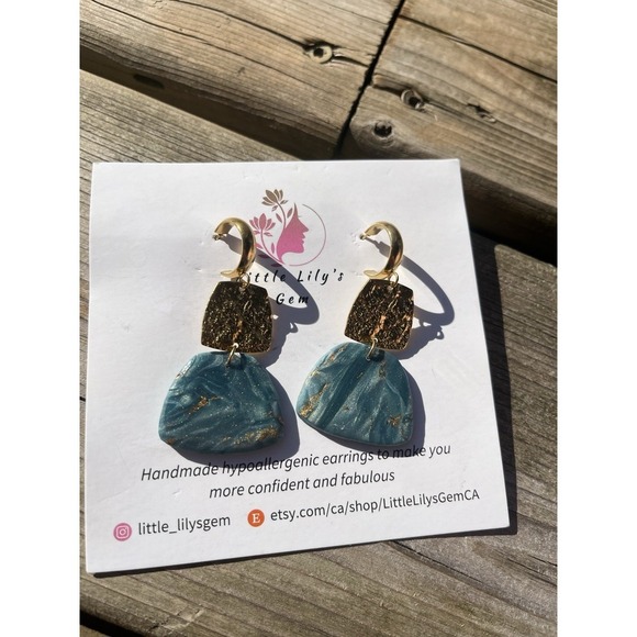 Handmade  Green Polymer Clay   Earrings - Picture 7 of 8